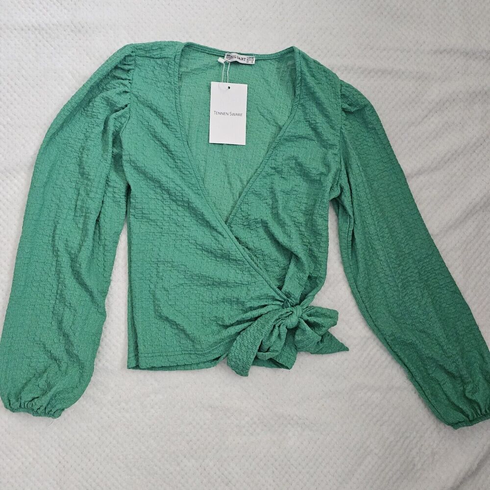 Tennen Sware Big Dart‎ Kelly Green Wrap Blouse UK 8
